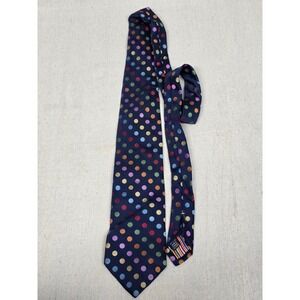 Bachrach Mens Silk Necktie Navy Blue Multi Color‎ Polka Dot Made in Canada